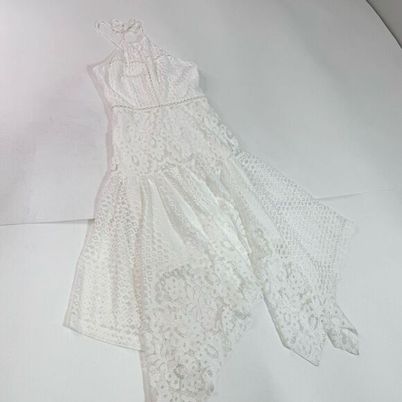 Parker Dress Womens XS Midi White Lace Tulum Halter Beachy Asymmetrical Hem New - Picture 2 of 10